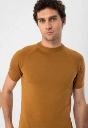Antioch Poloshirt Mock Turtleneck Kurzarm Braun/Orange