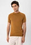 Antioch Poloshirt Mock Turtleneck Kurzarm Braun/Orange