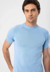 Antioch Poloshirt Mock Turtleneck Kurzarm Hellblau/Blau