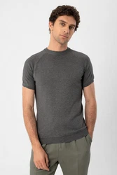 Antioch Poloshirt Mock Turtleneck Kurzarm Dunkelgrau/Hellgrau/Grau