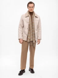 Antioch Winterjacke Faux Fur Collar Suede Coat Beige