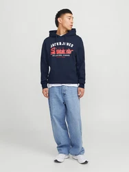 Jack & Jones Kapuzensweatshirt JJELOGO SWEAT HOOD 2 navy/blutrot/weiß
