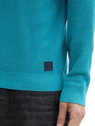 TOM TAILOR Strickpullover Rundhals Türkis/Blau