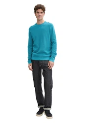 TOM TAILOR Strickpullover Rundhals Türkis/Blau