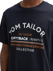 TOM TAILOR T-Shirt mit Frontprint dunkelblau / orange / weiß