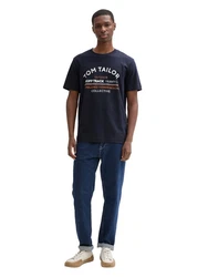 TOM TAILOR T-Shirt mit Frontprint dunkelblau / orange / weiß