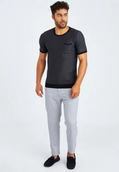 Leif Nelson T-Shirt Rundhals LN-7650 Schwarz/Dunkelblau