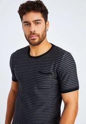 Leif Nelson T-Shirt Rundhals LN-7650 Schwarz/Dunkelblau