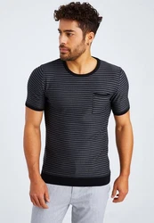 Leif Nelson T-Shirt Rundhals LN-7650 Schwarz/Dunkelblau