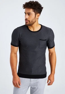 Leif Nelson T-Shirt Rundhals LN-7650 Schwarz/Dunkelblau