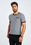Leif Nelson T-Shirt Rundhals LN-7650 Schwarz/Dunkelblau/Weiß