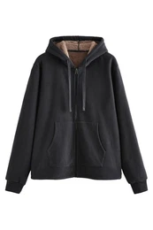 Kapuzenfleecejacke Strukturierte Kapuzenjacke mit Borgfutter (1-St)