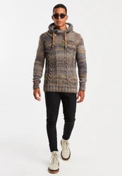 Leif Nelson Herren Strick-Pullover mit Kapuze Slim Fit LN20227 