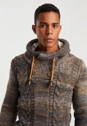 Leif Nelson Herren Strick-Pullover mit Kapuze Slim Fit LN20227 