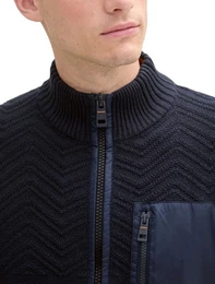 Cardigan Strickjacke mit Materialmix