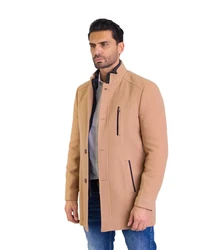 Denim Distriqt Wintermantel Herren Slim Fit Stehkragen Beige