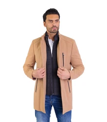 Denim Distriqt Wintermantel Herren Slim Fit Stehkragen Beige