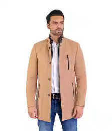 Wintermantel Herren Slim Fit Wintermantel Stehkragen Beige 60 entspricht 4XL Mit herausnehmbarem Kragen-Innenteil