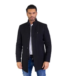 Denim Distriqt Wintermantel Herren Slim Fit Stehkragen Schwarz