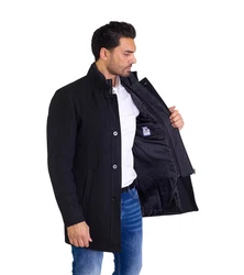 Denim Distriqt Wintermantel Herren Slim Fit Stehkragen Schwarz