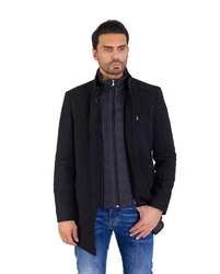 Denim Distriqt Wintermantel Herren Slim Fit Stehkragen Schwarz