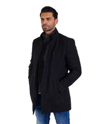 Denim Distriqt Wintermantel Herren Slim Fit Stehkragen Schwarz
