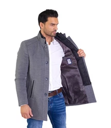 Denim Distriqt Wintermantel Herren Slim Fit Stehkragen Grau
