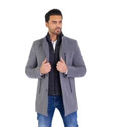 Denim Distriqt Wintermantel Herren Slim Fit Stehkragen Grau