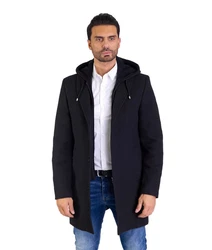 Denim Distriqt Wintermantel Herren SLIM FIT mit Kapuze Schwarz