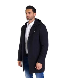 Denim Distriqt Wintermantel Herren SLIM FIT mit Kapuze Schwarz