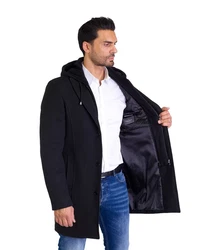 Denim Distriqt Wintermantel Herren SLIM FIT mit Kapuze Schwarz
