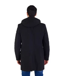 Denim Distriqt Wintermantel Herren SLIM FIT mit Kapuze Schwarz