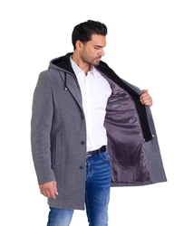Denim Distriqt Wintermantel Herren SLIM FIT mit Kapuze Grau