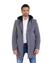 Wintermantel Herren SLIM FIT Wintermantel mit Kapuze Grau Gr. 58 entspricht 3XL Mit herausnehmbarem Kapuzenkragen-Innenteil