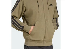adidas Sportswear Hoodie Essentials 3-Streifen French Terry Kapuzenjacke Dunkelgrün/Khaki/Beige