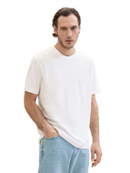 TOM TAILOR Kurzarmshirt T-Shirt mit Piqu Struktur Weiß