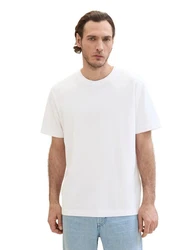 TOM TAILOR Kurzarmshirt T-Shirt mit Piqu Struktur Weiß