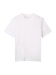 TOM TAILOR Kurzarmshirt T-Shirt mit Piqu Struktur Weiß