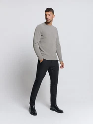 NO EXCESS Rundhalspullover Chenille Grau/Hellgrau/Khaki/Beige