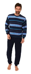 Normann Herren Pyjama Frottee Schlafanzug Dunkelblau/Blau/Hellblau