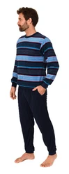 Normann Herren Pyjama Frottee Schlafanzug Dunkelblau/Blau/Hellblau