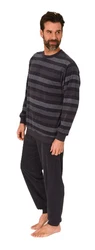 Normann Herren Pyjama Frottee Schlafanzug Grau/Dunkelgrau/Schwarz
