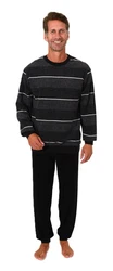 Normann Herren Pyjama Frottee Schlafanzug Schwarz/Dunkelblau