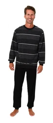 Normann Herren Pyjama Frottee Schlafanzug Schwarz/Dunkelblau