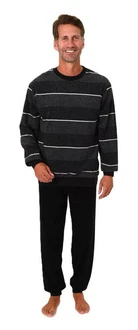 Normann Herren Pyjama Frottee Schlafanzug Schwarz/Dunkelblau