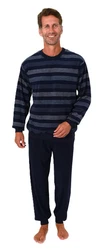 Normann Herren Pyjama Frottee Schlafanzug Dunkelblau/Blau