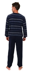 Normann Herren Pyjama Frottee Schlafanzug Dunkelblau/Blau