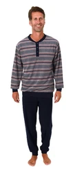 Normann Pyjama Herren Frottee Schlafanzug Dunkelblau/Grau/Rot/Blau