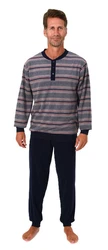 Normann Pyjama Herren Frottee Schlafanzug Dunkelblau/Grau/Rot/Blau