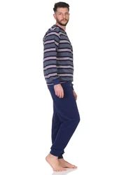 Normann Pyjama Herren Frottee Schlafanzug Dunkelblau/Blau/Hellblau
